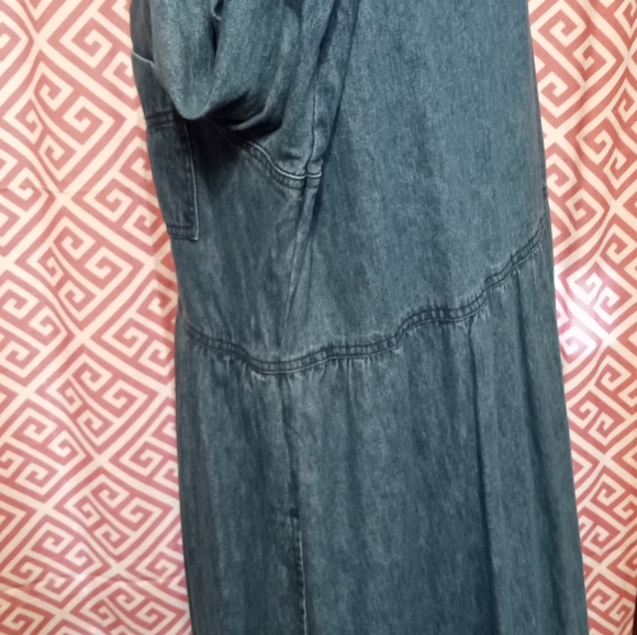 TR Bentley Plus denim/jean maxi midi dress pockets flannel collar buttons 18W - Picture 6 of 11